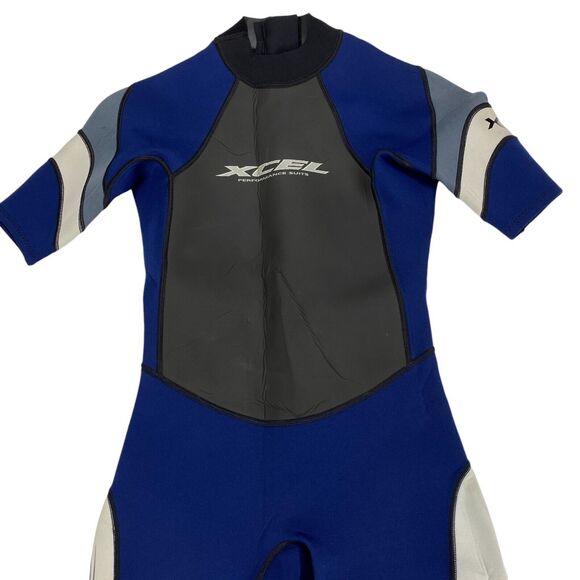 Xcel Axis 2mm Hydroflex Shorty Wetsuit Size Small Navy Gray Nylon Back Zipper - Picture 15 of 16